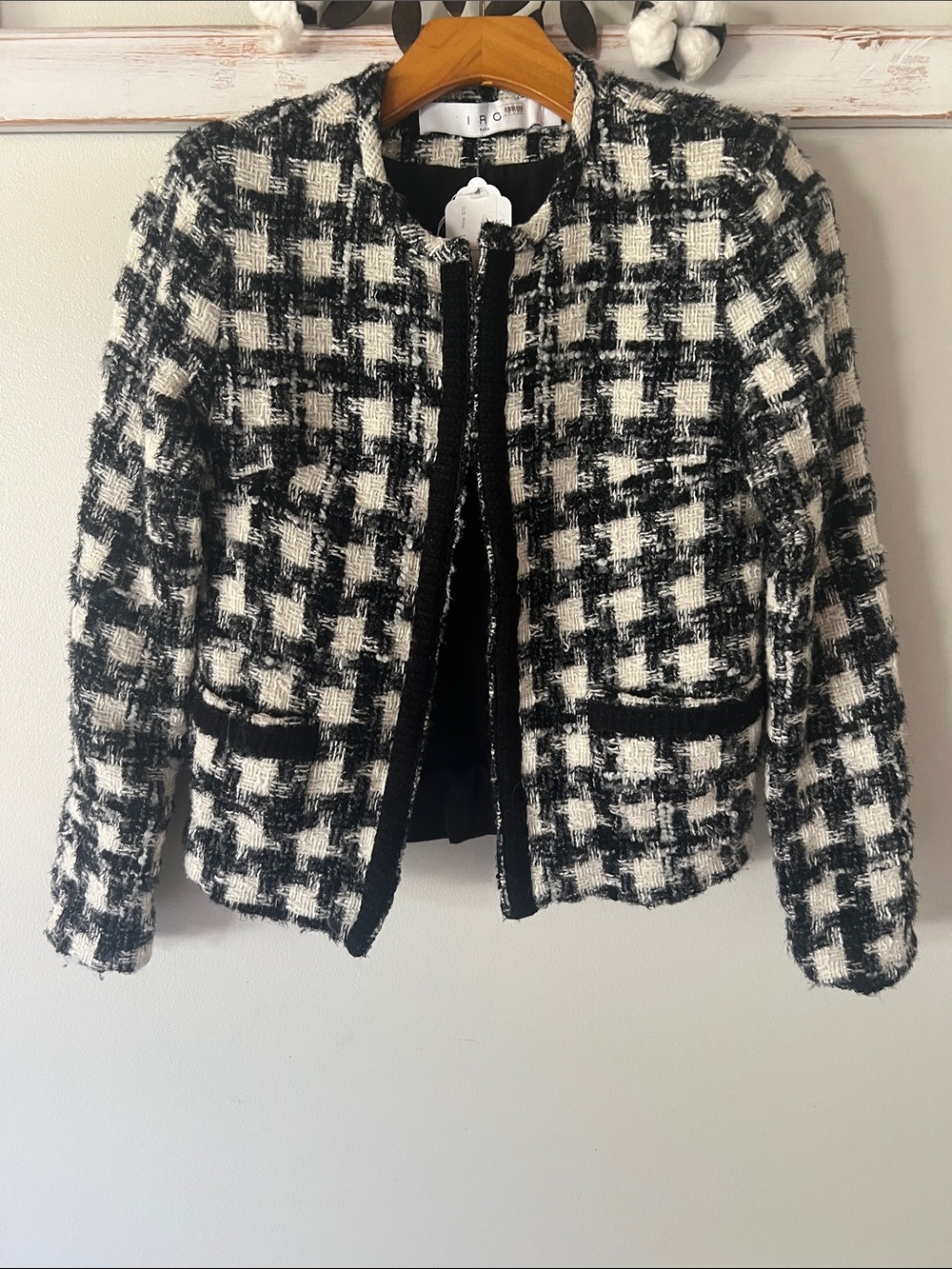 IRO Black and White Tweed Open-Front Blazer